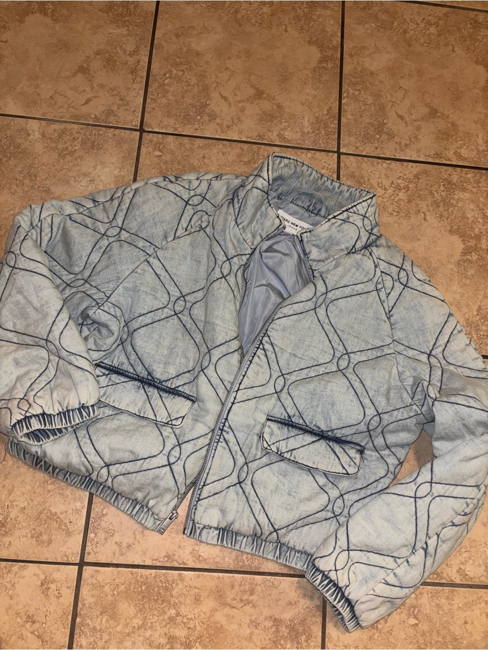 Marc New York Light Blue Quilted Bomber Jacket